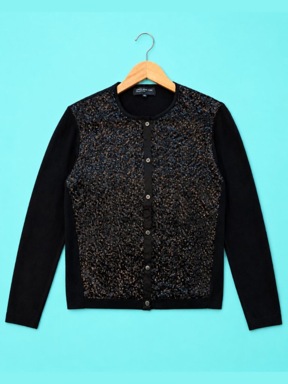 Academia Cotton Wool Knit Sequin Black Cardigan